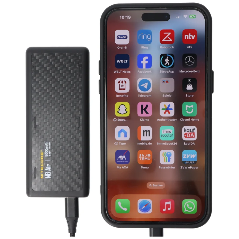 Nitecore Powerbank NB Air, 5000mAh, wasserdicht, 89 Gramm, Carbon-Gehäuse