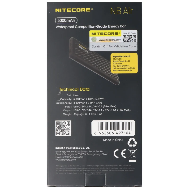 Nitecore Powerbank NB Air, 5000mAh, wasserdicht, 89 Gramm, Carbon-Gehäuse
