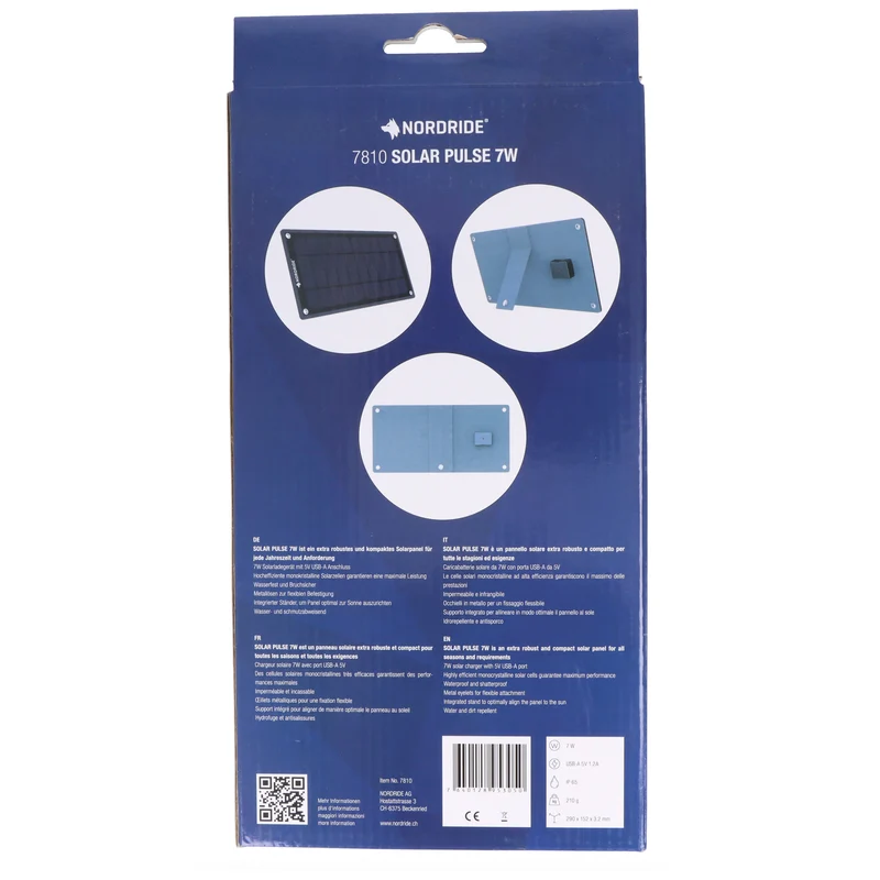 AccuCell Nordride Solarpanel, 7810 Solar Pulse, Solarladegerät mit 7W, mit USB-A Anschluss, integrierter Ständer