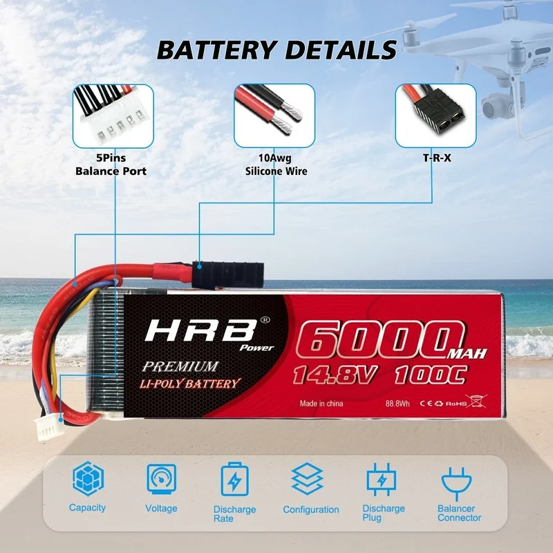 HRB LiPo Akku 4S 14,8V 6000mAh 100C TRX