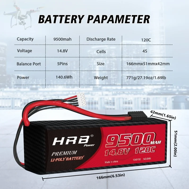 HRB LiPo Akku 4S 9500mAh 14,8V 120C TRX LiPo Akku (2 St.)