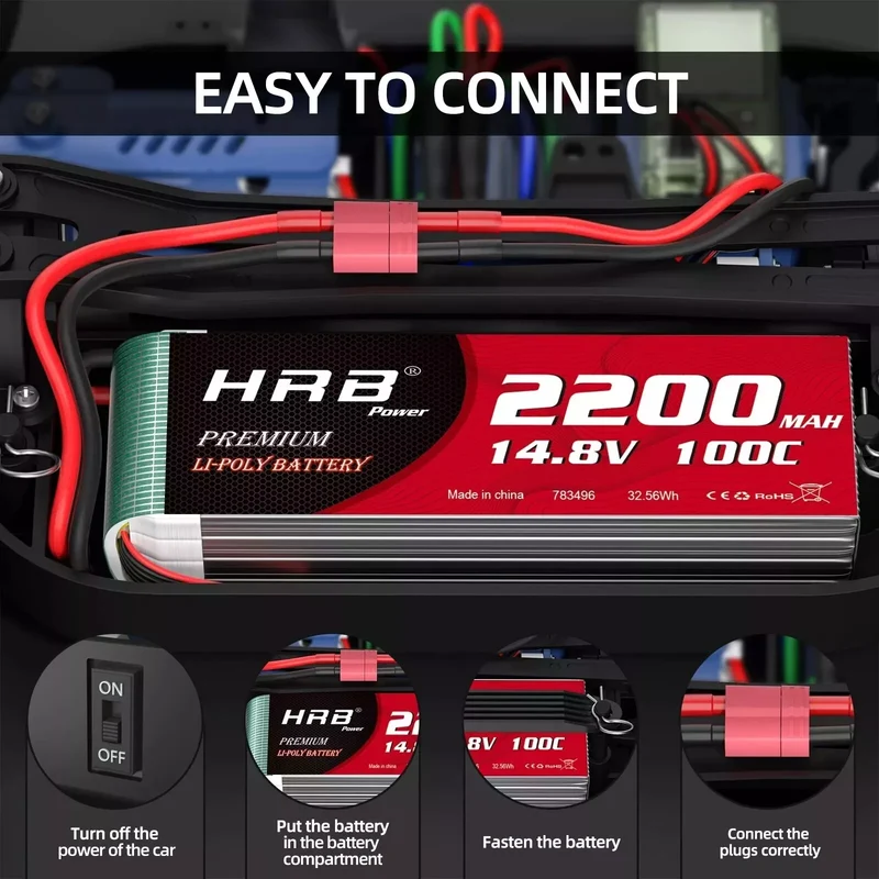 HRB 4S 2200mAh 14,8V 100C LiPo-Akku mit Deans T-Stecker ( 2 St.)