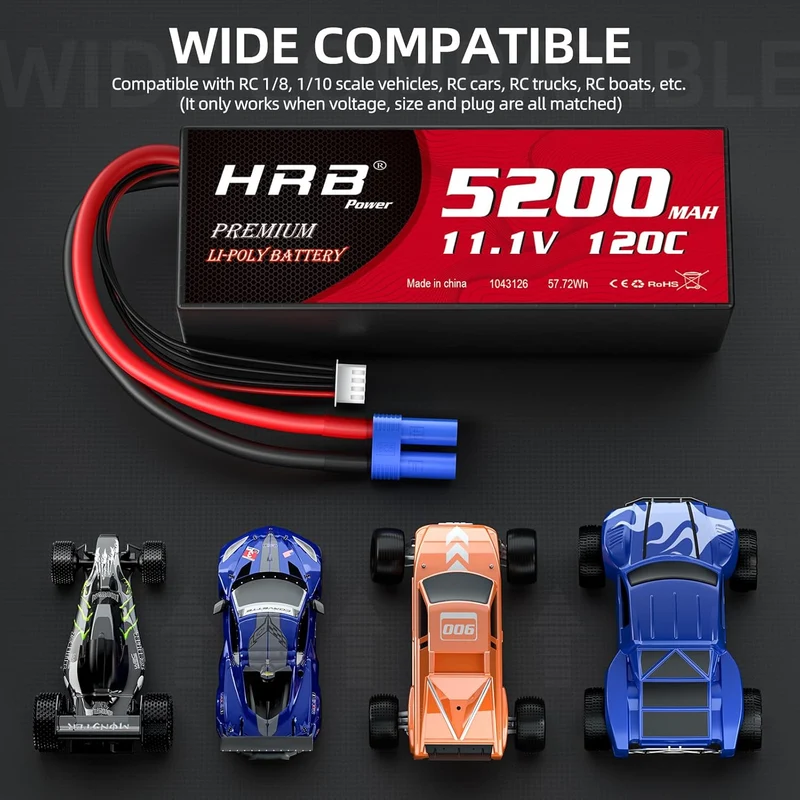 HRB 3S 11,1V 5200mAh 100C LiPo Akku mit EC5 Stecker (2 St.)