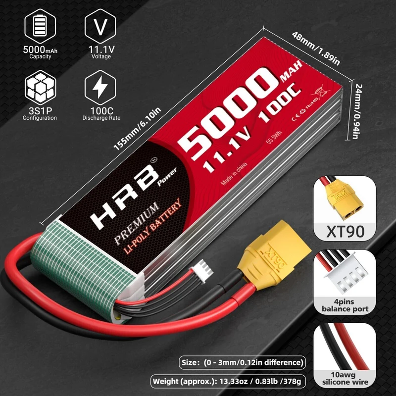 HRB 3S 5000mAh 11,1V 100C LiPo-Akku mit XT90 (2 St.)