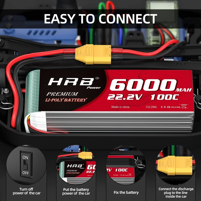 HRB 6S 6000mAh 22,2V XT90 100C LiPo Akku (2 Stück)
