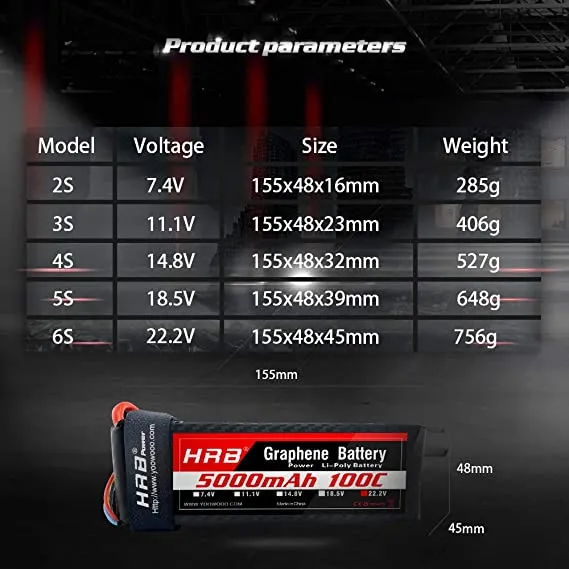 HRB 6S 5000mAh 22.2V 100C XT90 Graphene