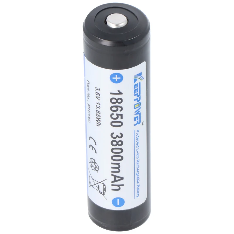 Keeppower Li-ion Akku 18650 3800mAh, 3.6V Li-Ion-Akku geschützt Pluspol erhöht 2er-Set inkl. Aufbewahrungsbox