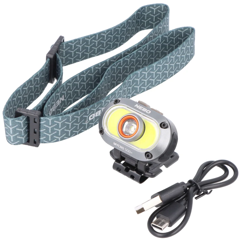 NEBO MYCRO 500+ Stirnlampe mit bis zu 500 Lumen und 90 Meter Leuchtweite, integrierter Akku 3,7V 235mAh Li-Polymer