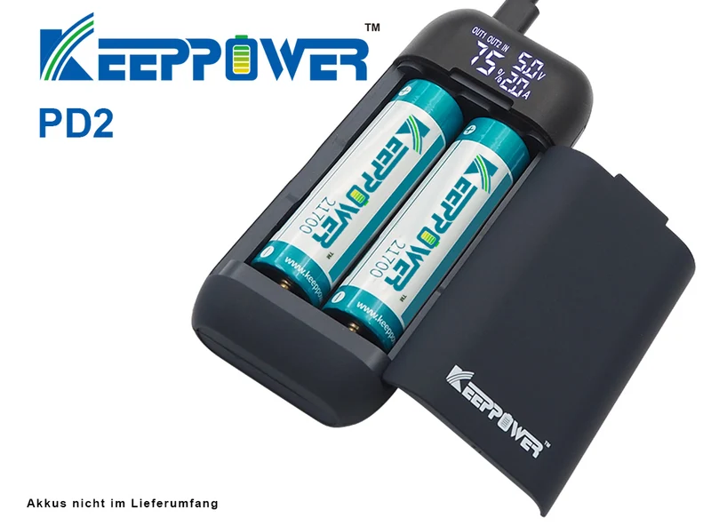 Keeppower PD2 Akku Reise-Ladegerät & Powerbank für Li-Ionen Akkus