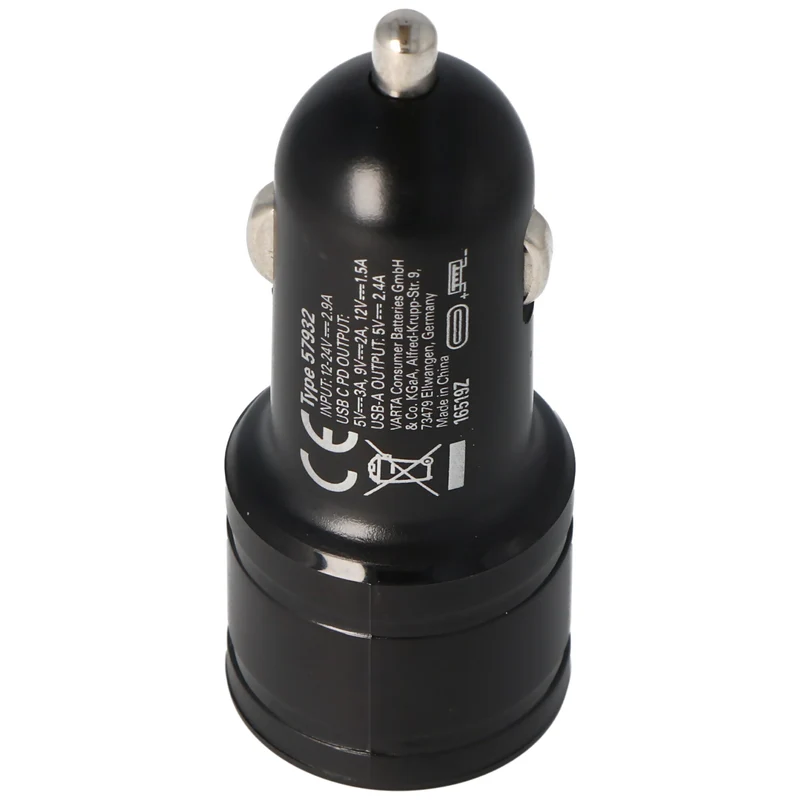 Varta 57932 Car Charger Dural USB Ausgang 2,4A und USB Type C 3,0A Output USB-C