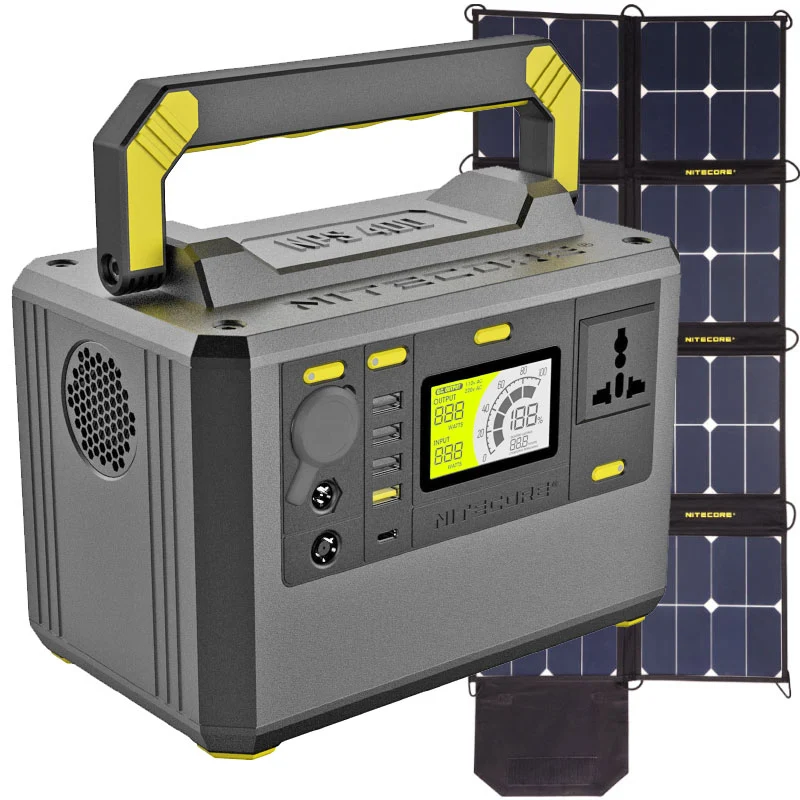 Nitecore NPS400 Power Station 117000mAh und Nitecore FSP100 faltbares Solarpanel mit max. 100W