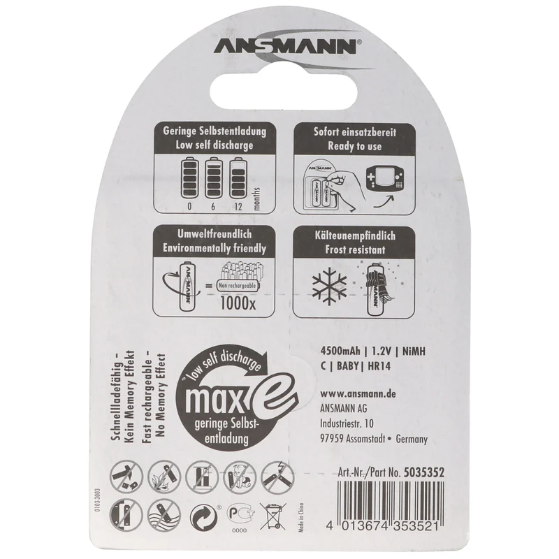Ansmann maxE Baby C LR14 4500mAh NiMH Akku im 2er Blister