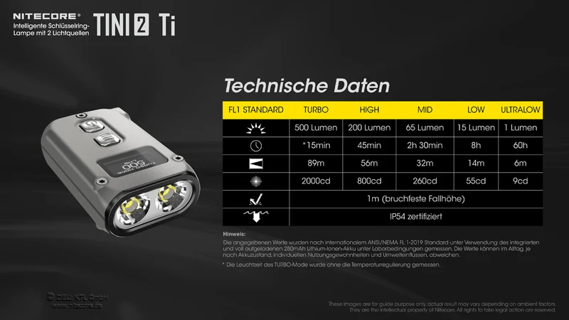 Nitecore Taschenlampe TINI 2 Titanium - 500 Lumen