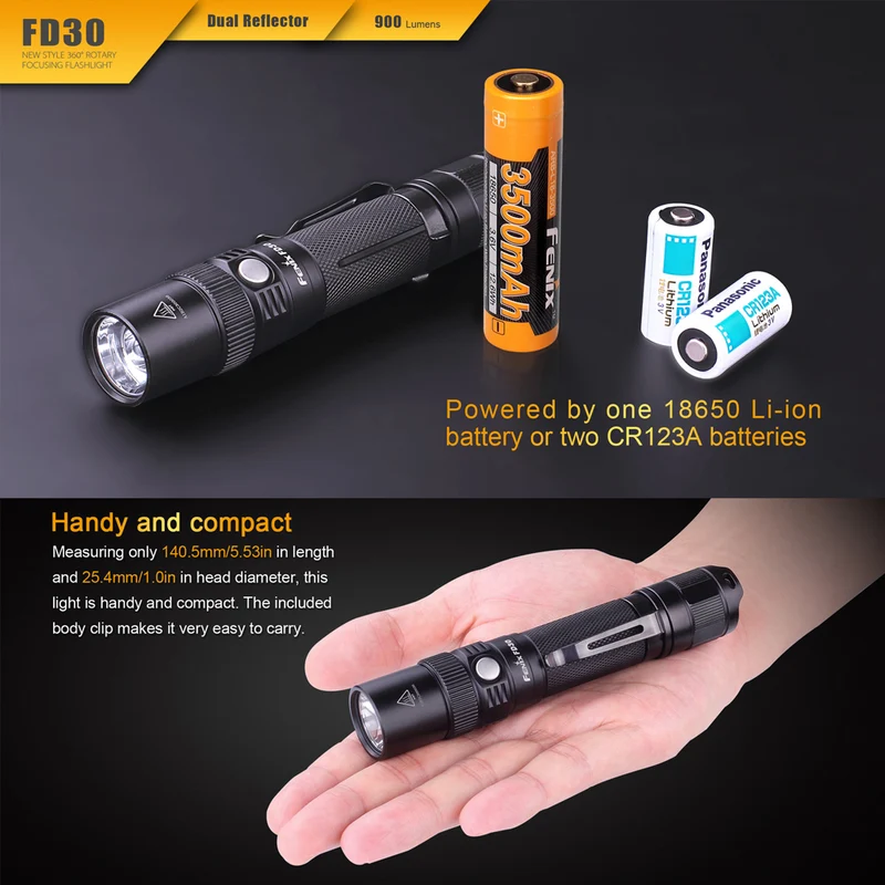 Fenix FD30 LED Taschenlampe mit Cree XP-L HI 360 Grad fokussierbar inkl. 3500mAh Akku