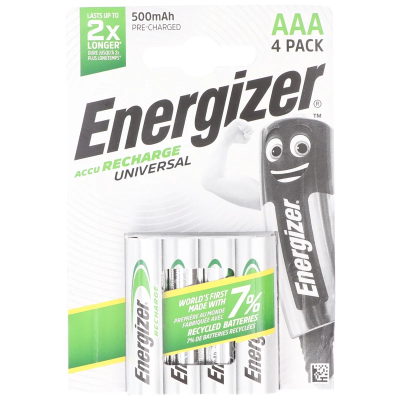 Energizer Akku NiMH, Micro, AAA, HR03, 1.2V/500mAh Universal, Pre-charged, Retail Blister (4-Pack)