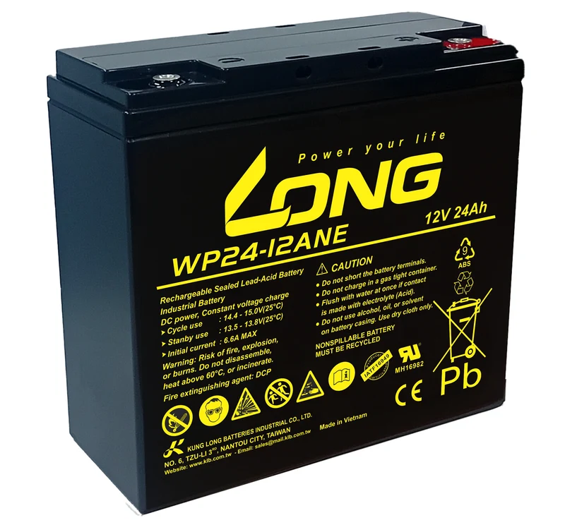 Kung Long WP24-12NE AGM Bleibatterie 12 Volt 24Ah, M5 Innengewinde, 181x77,5x169mm