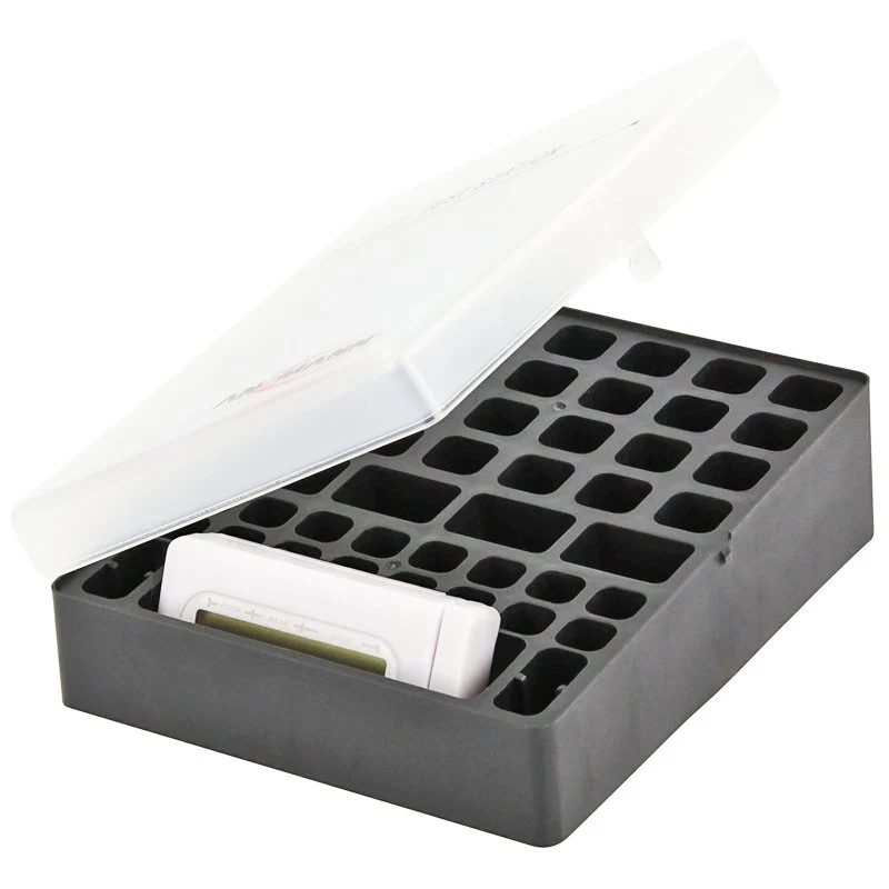 Ansmann Akku und Batterien Aufbewahrungs-Box für bis zu 24x AA, 16x AAA, 4x 9V, inklusive Tester