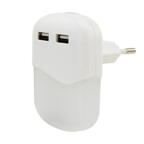 Ansmann LED-Nachtlicht NL15AC für die Steckdose, mit integriertem Dämmerungssensor und 2x USB-Ladebuchsen