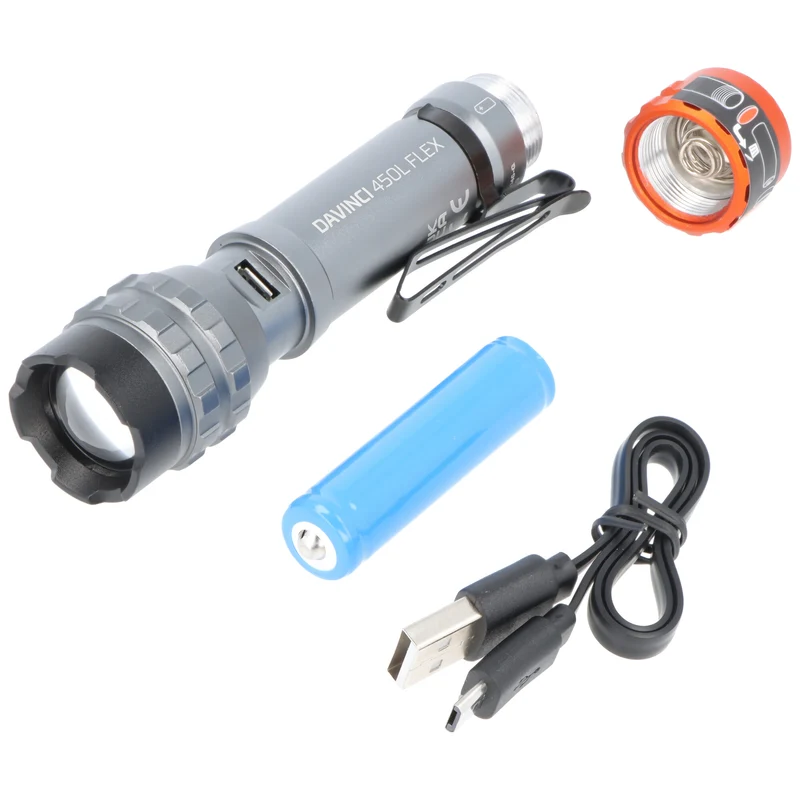 NEBO LED Taschenlampe Davinci 450L Flex mit bis zu 450 Lumen und 237 Meter, mit Li-Ion 14500 Akku