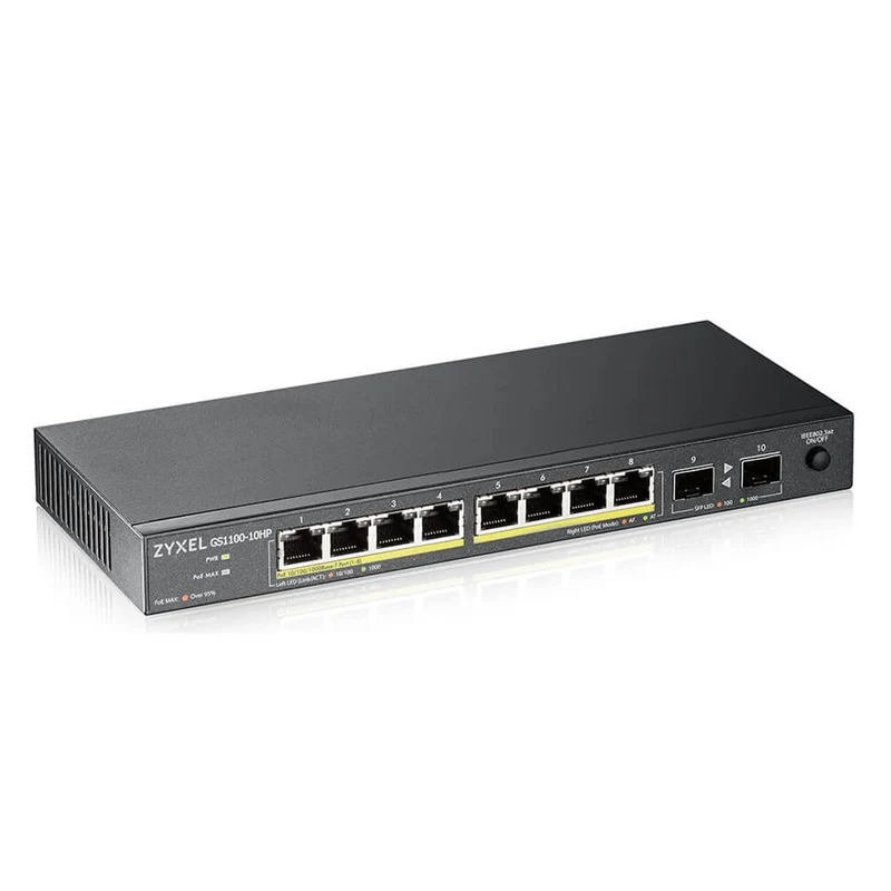 Zyxel GS1100-10HP v2 Unmanaged Gigabit Ethernet (10/100/1000) Power over Ethernet (PoE) Schwarz
