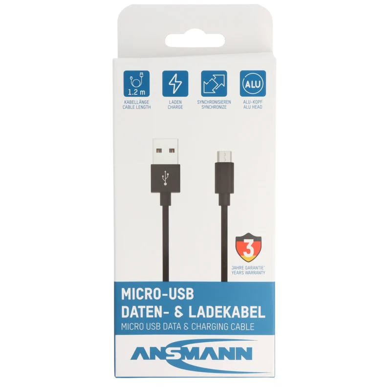 Ansmann USB-A auf Micro-USB Daten- und Ladekabel, 1,20 Meter