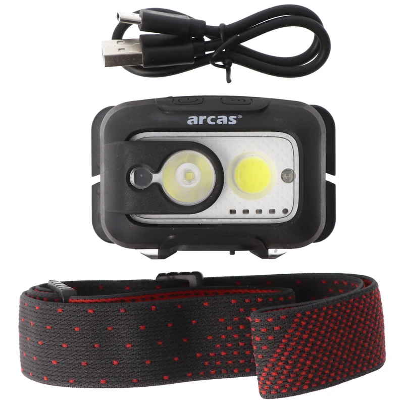 Arcas 9 Watt Sensor Kopflampe, LED Stirnlampe, 6 Beleuchtungsmodi, Nylon-Kopfband, wiederaufladbar per USB-C