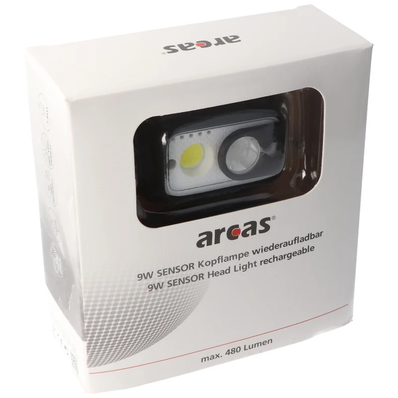 Arcas 9 Watt Sensor Kopflampe, LED Stirnlampe, 6 Beleuchtungsmodi, Nylon-Kopfband, wiederaufladbar per USB-C