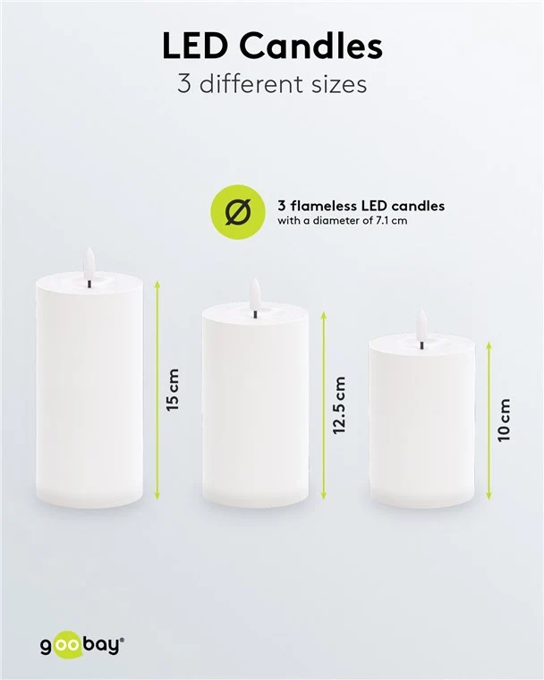 Goobay 3er-Set LED-Kerzen "Outdoor" LED-Beleuchtung mit Fernbedienung, für den Innen- und Außenbereich (IP44) warmweiß (3000 K) batteriebetrieben