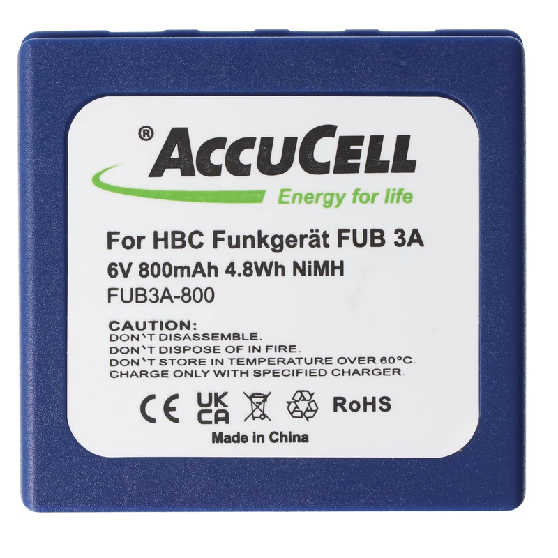 AccuCell 800mAh Akku passend für HBC Funkgerät FUB 3A Akku BA203060, BA222060, 6 Volt 730mAh