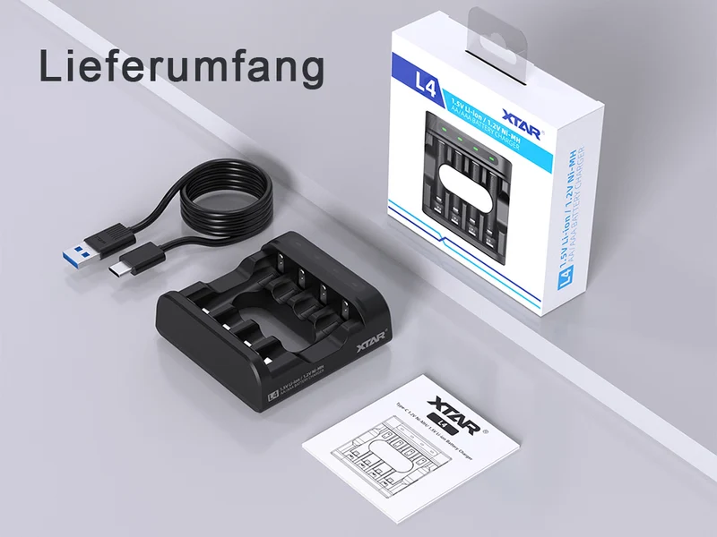 Xtar L4 – Intelligentes Ladegerät für Li-Ionen 1,5V NIMH und 1,2V Akkus AA/AAA