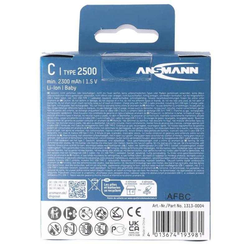 Ansmann Li.ion Akku Baby C 1,5V 2500mAh, 1313-0004, 2er Karton Blister