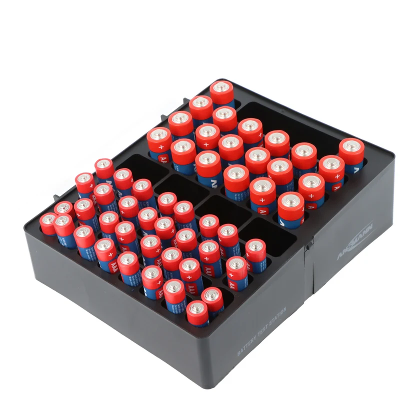 Ansmann Batterie Aufbewahrungsbox inklusive 20x Mignon AA und 32x Micro AAA Alkaline Batterien, inkl. Wandhalterung