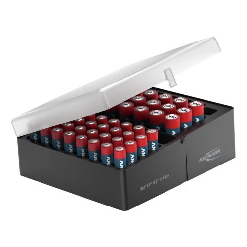 Ansmann Batterie Aufbewahrungsbox inklusive 20x Mignon AA und 32x Micro AAA Alkaline Batterien, inkl. Wandhalterung