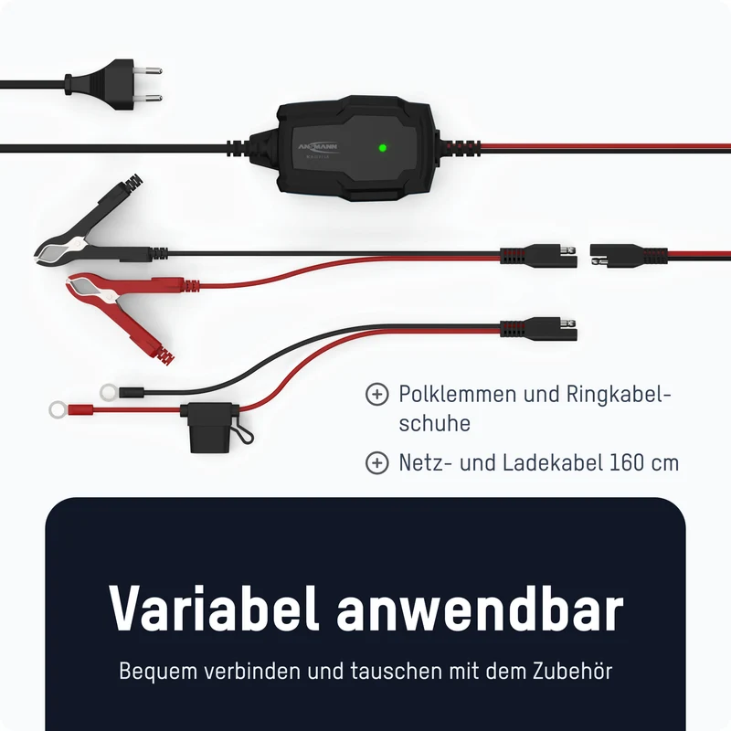 Ansmann BC 6-12V/1A 5-Stufen Kfz-Ladegerät mit automatischer Spannungserkennung für 6V und 12V Blei-Säure-, Blei-Gel- und Blei-Vlies-Batterien