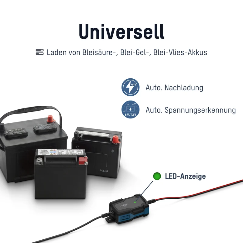Ansmann BC 6-12V/1A 5-Stufen Kfz-Ladegerät mit automatischer Spannungserkennung für 6V und 12V Blei-Säure-, Blei-Gel- und Blei-Vlies-Batterien