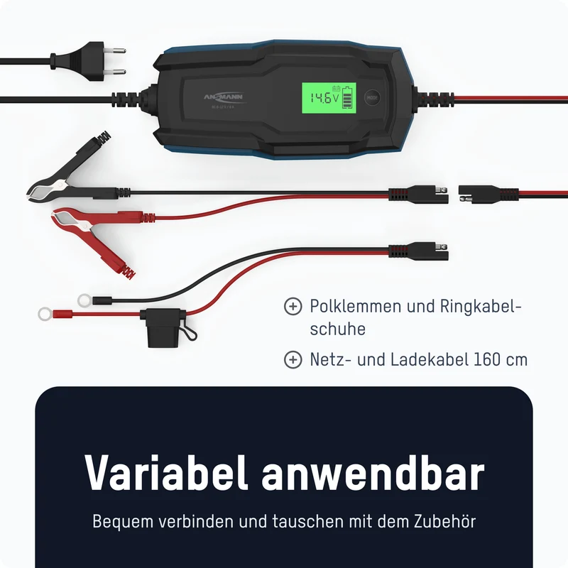 Ansmann BC 6-12V/6A 10-Stufen Kfz-Ladegerät für 6V und 12V Blei-Säure-, Blei-Gel- und Blei-Vlies-Batterien, sowie 12V LiFePO4 Batterien