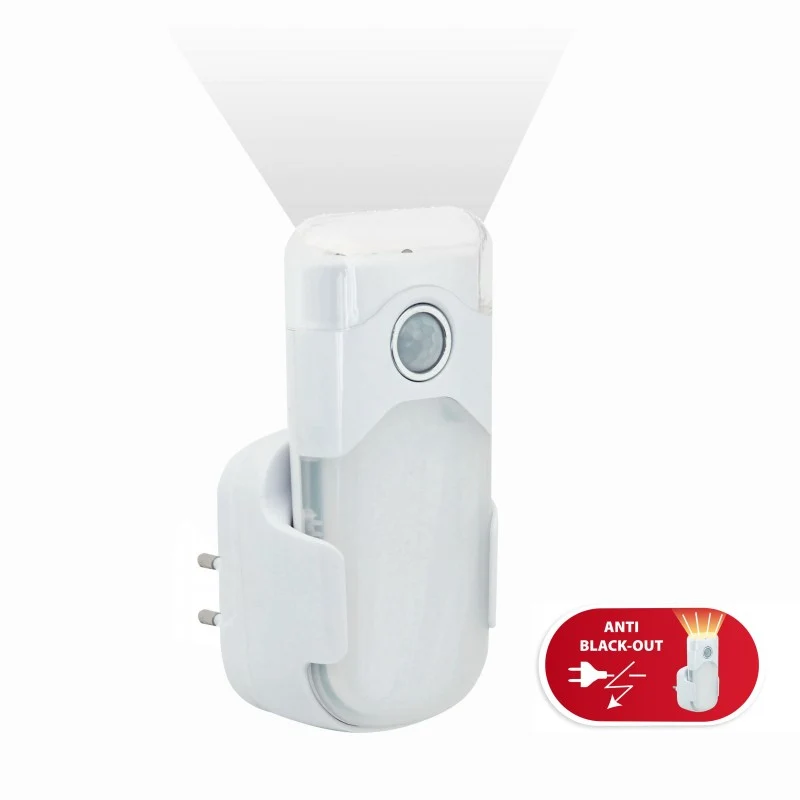 Velamp LED Nachtlicht mit automatischer Notbeleuchtung, Anti-Blackout, praktische Taschenlampenfunktion, mit Bewegungsmelder und PIR-Sensor, vertikale Buchse
