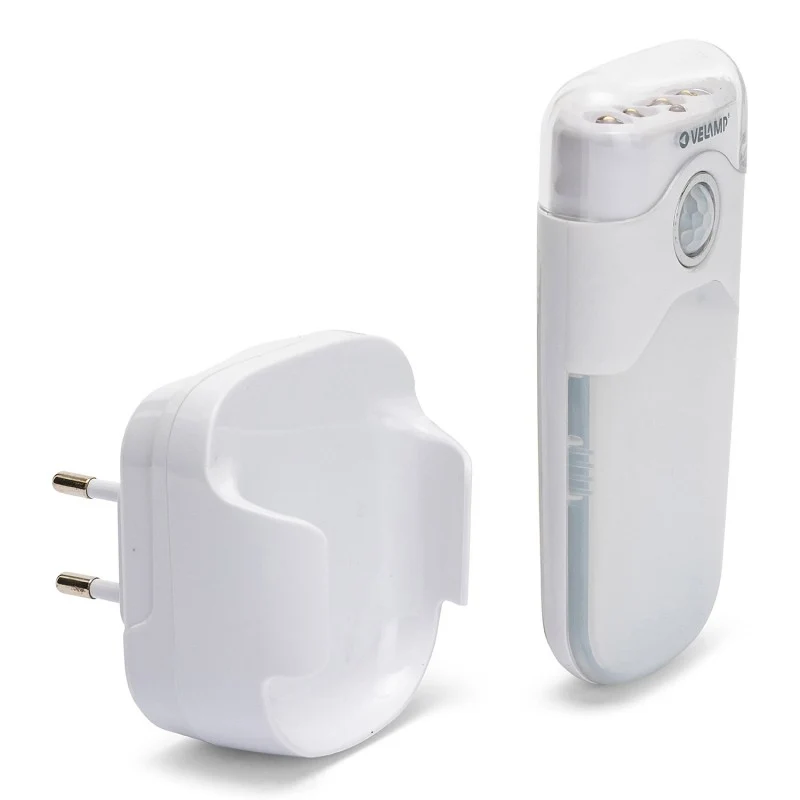 Velamp LED Nachtlicht mit automatischer Notbeleuchtung, Anti-Blackout, praktische Taschenlampenfunktion, mit Bewegungsmelder und PIR-Sensor, vertikale Buchse