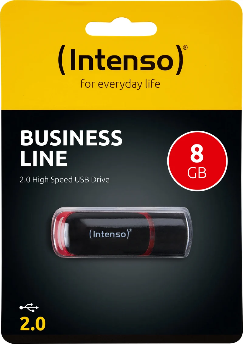 Intenso USB 2.0 Stick 8GB, Business Line, schwarz (R) 28MB/s, (W) 6.5MB/s, Rectractable, Retail-Blister
