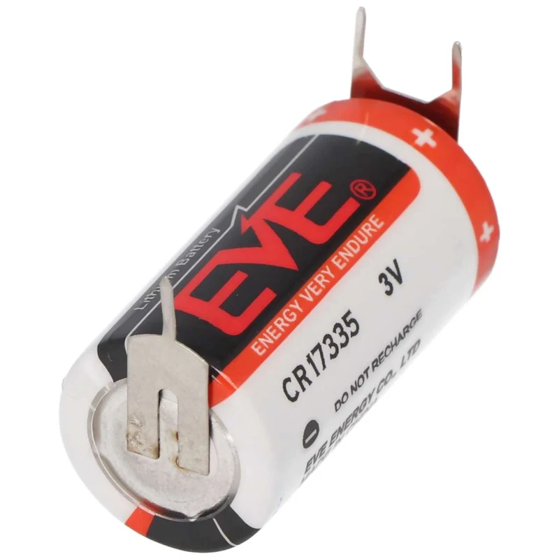 EVE CR17335 Batterie Baugröße 2/3A mit 3 Volt 1550mAh Abmessungen 33,5 x 17mm mit Printkontakten ++/- 7,6mm Rastermaß