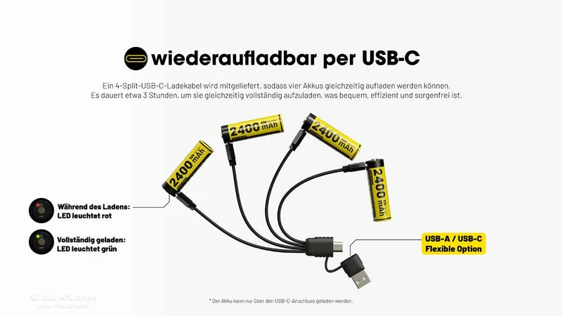Nitecore Li-Ion Akku, 1,5V, USB-C, 2400mAh (4 St.)