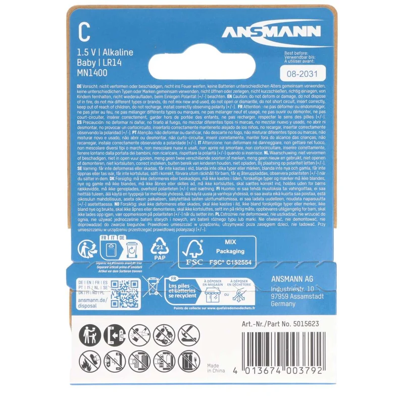 Ansmann X-Power Alkaline Batterie Baby C, LR14, 2er Papierblister