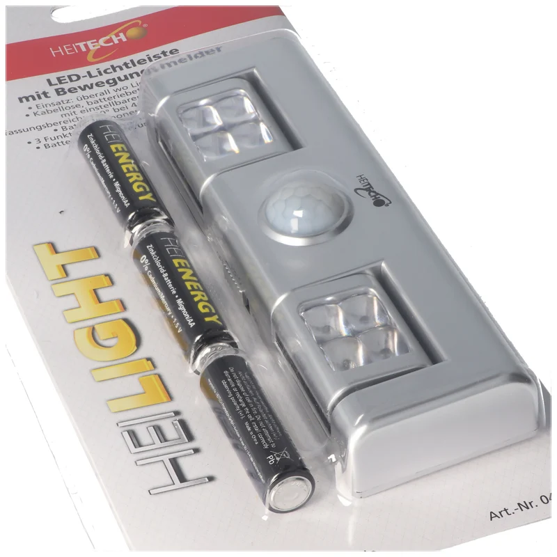 Heitech LED-Lichtleiste mit Bewegungsmelder, batteriebetriebene Lichtleiste, kabellos, inklusive 3x Mignon AA Batterien