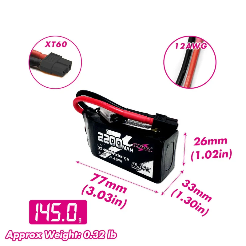CNHL Black Series Shorty 2200 Ah 3S 11,1 V 40 C Lipo-Akku mit XT60-Stecker
