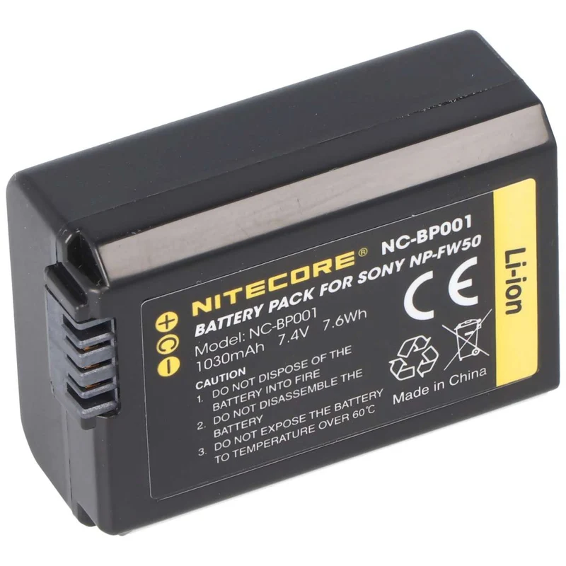 Nitecore NP-FW50 Kamera Akku NC-BP001 NP-FW50 ideal passend für viele Sony Kamera-Modelle 7,4V 1030mAh