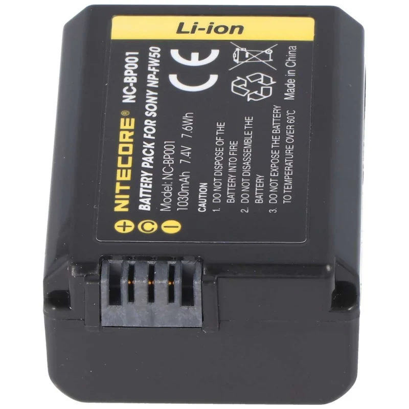 Nitecore NP-FW50 Kamera Akku NC-BP001 NP-FW50 ideal passend für viele Sony Kamera-Modelle 7,4V 1030mAh