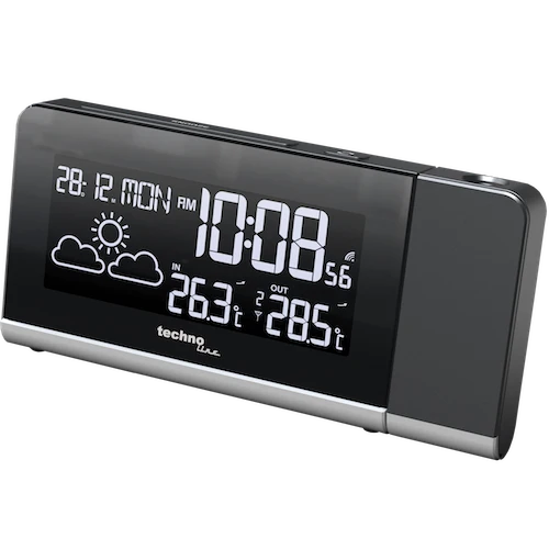 Technoline WT 539 - Funkwecker mit farbigen Display und Datums- und Wochentagsanzeige, Innen- und Außentemperaturanzeige