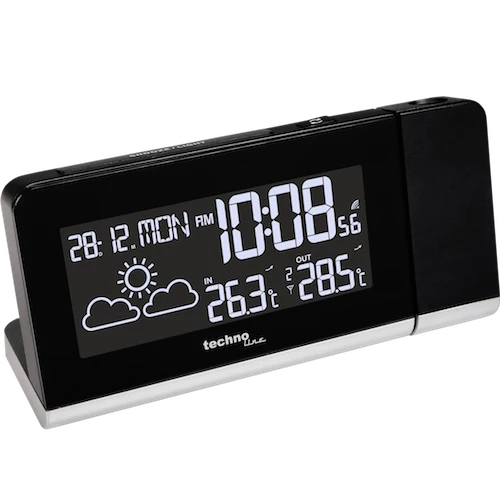 Technoline WT 539 - Funkwecker mit farbigen Display und Datums- und Wochentagsanzeige, Innen- und Außentemperaturanzeige