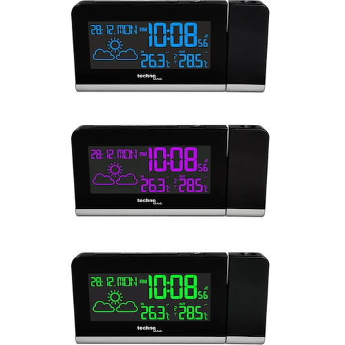Technoline WT 539 - Funkwecker mit farbigen Display und Datums- und Wochentagsanzeige, Innen- und Außentemperaturanzeige