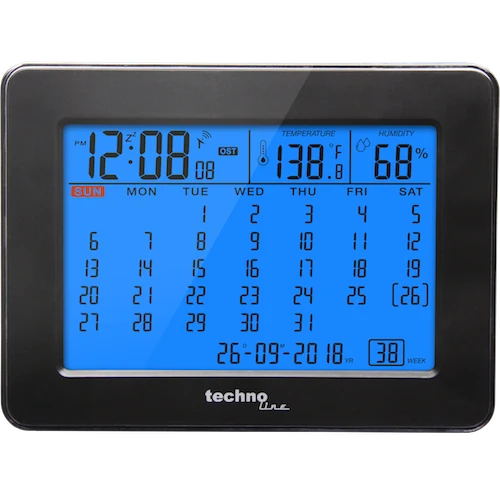Technoline WT 2500 - Tischkalender mit Beleuchtung und Temperaturanzeige, DCF-77 Funkuhr mit manueller Einstelloption